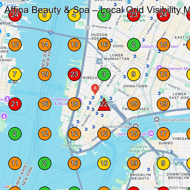 Affina Beauty & Spa Nail Salon GeoGrid ranking map for New York NY